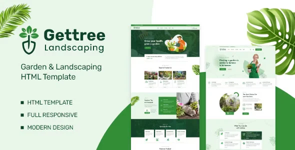 Gettree garden and landscaping HTML template responsive website layout for gardening services