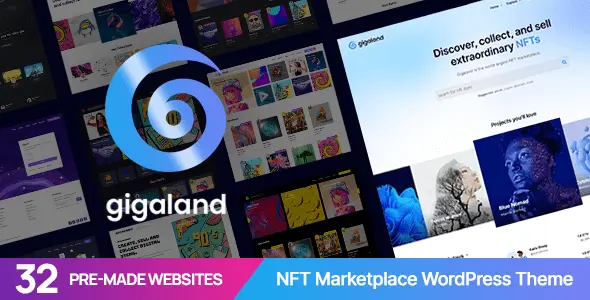 Gigaland NFT marketplace WordPress theme with modern layout and Elementor integration