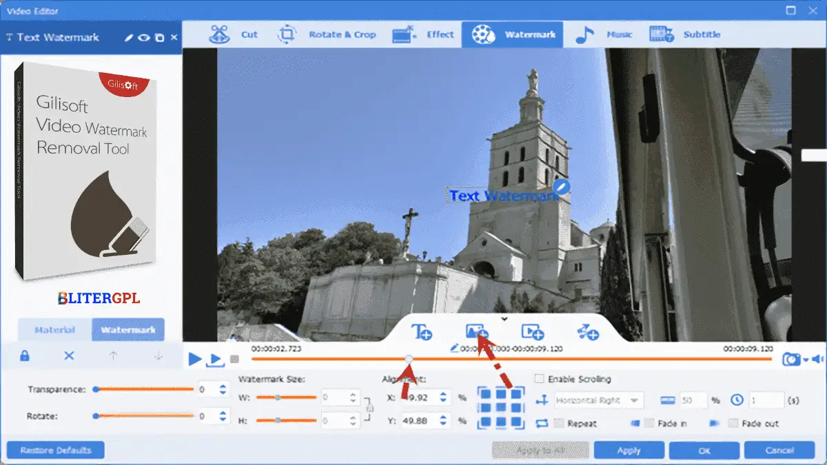 Gilisoft Video Watermark Master software interface showing video watermark removal tool for Windows