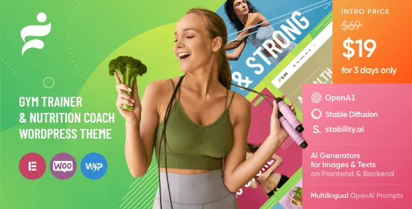 Glare dietitian and health coach WordPress theme showcasing a modern responsive website layout for fitness and wellness professionals