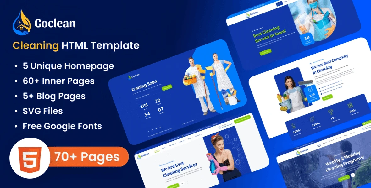 Go Clean cleaning service and renovation HTML template homepage layout preview