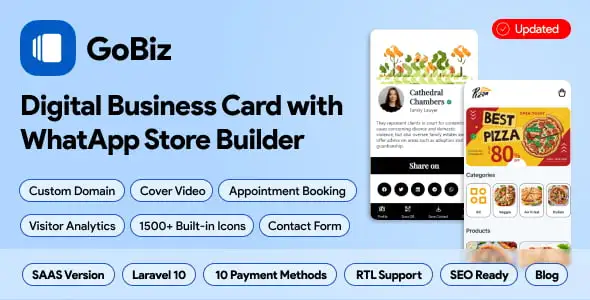 GoBiz digital business card and WhatsApp store SaaS script