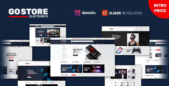 GoStore Elementor WooCommerce theme homepage preview showing fashion store layout with product grid and navigation