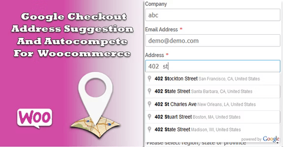 WooCommerce Google Places address autocomplete plugin checkout demo