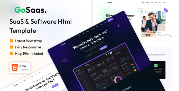 Gosaas SaaS website template showing responsive layout for software startup
