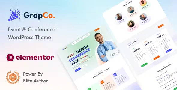 Grafco event conference WordPress theme with Elementor and Eventin plugin