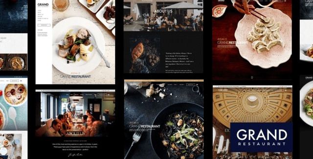 Grand Restaurant WordPress Theme showcasing a modern restaurant website with elegant food business layout