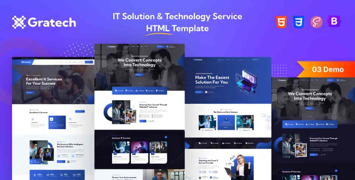 Gratech IT service and technology HTML template homepage preview