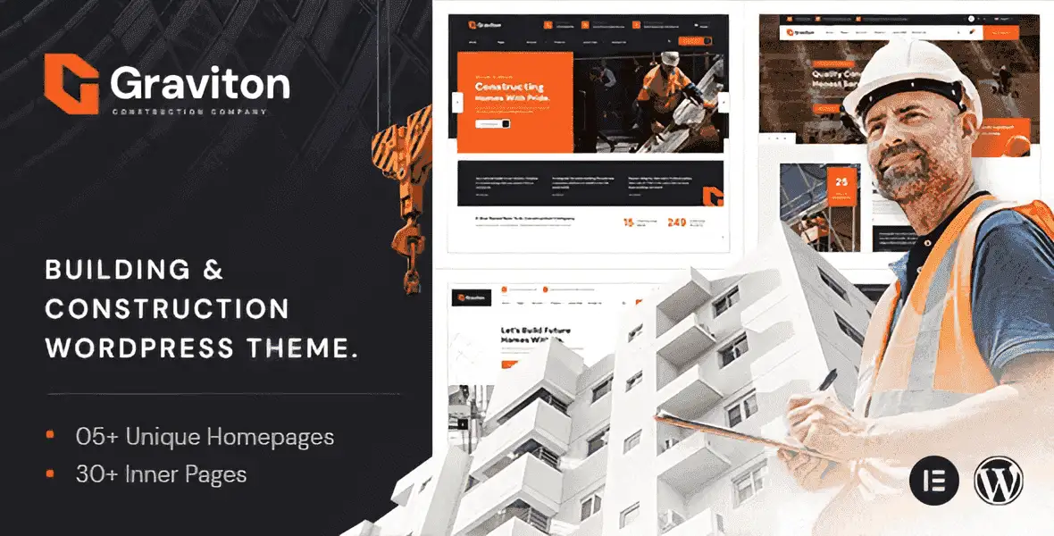 Graviton construction WordPress theme demo showing professional building website layout
