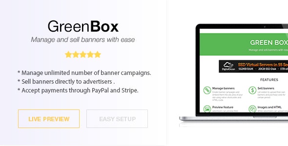 Green Box WordPress banner management plugin dashboard showing campaign creation and payment integration