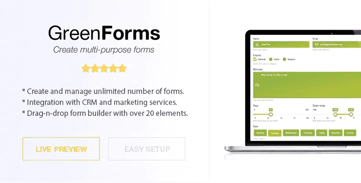 Green Forms WordPress form builder plugin interface
