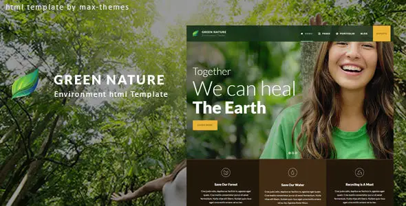 Green Nature environmental HTML template preview showcasing a clean modern design for eco-focused websites