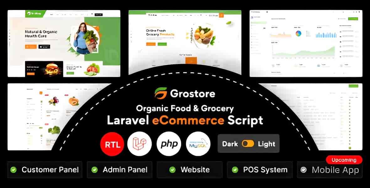 GroStore Laravel grocery eCommerce script admin dashboard interface