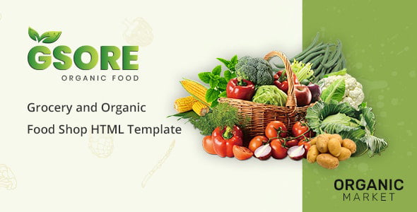 Gsore organic food store HTML template with modern grocery layout