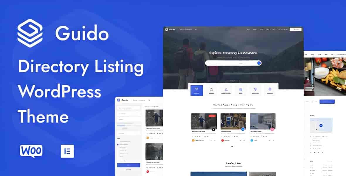 Guido WordPress directory listing theme dashboard and Elementor page builder interface