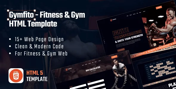 Gymfito gym website template showcasing modern fitness center layout with Elementor PRO compatibility