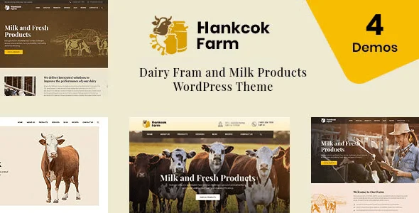 Hankcok dairy farm WordPress theme preview with Elementor PRO layout