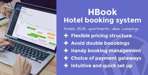 HBook hotel booking system WordPress plugin interface showing availability calendar and booking form