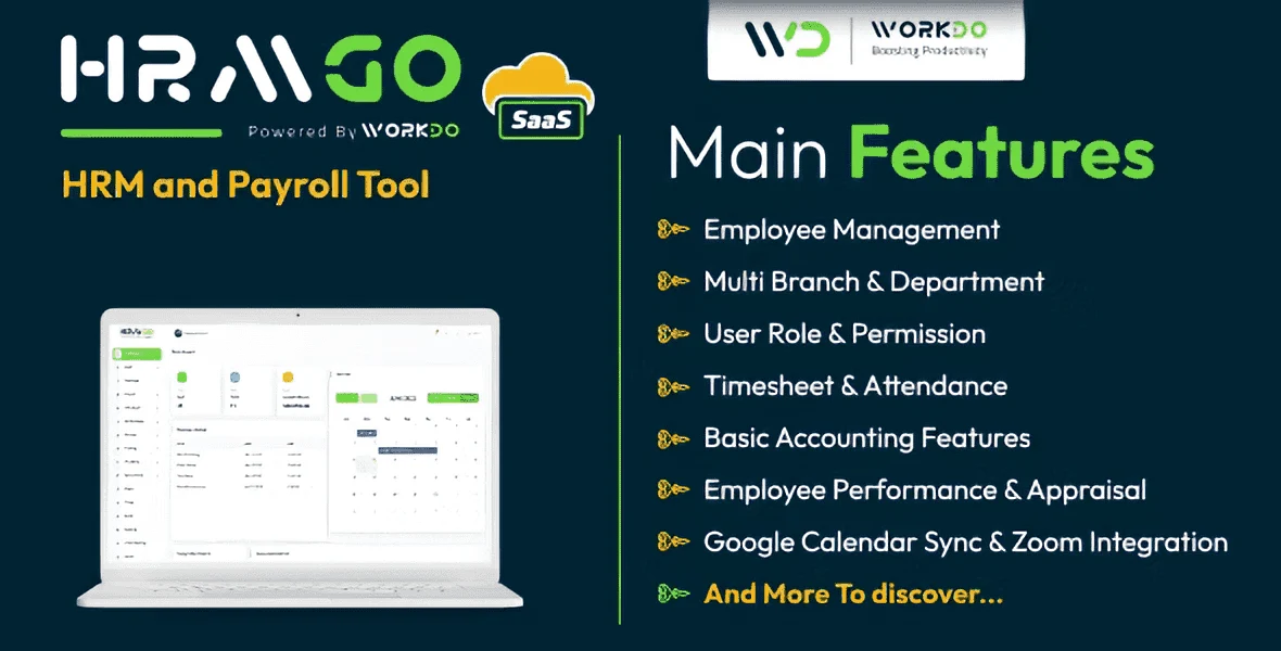 HRMGo SaaS HRM and payroll management PHP script dashboard interface