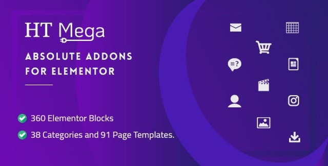 HT Mega Pro Elementor addons and widgets plugin dashboard showing widget library and templates