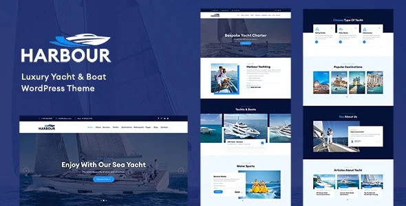 Harbour luxury yacht WordPress theme preview with Elementor page builder layout