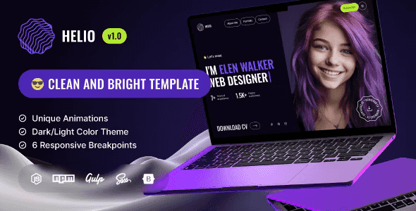 Helio coming soon landing page template HTML with animated backgrounds and countdown timer