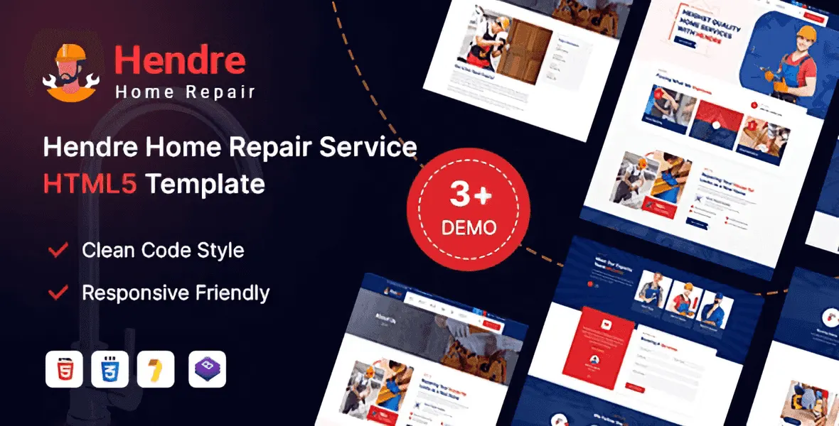 Hendre handyman multi-purpose HTML5 template showcasing responsive website design for construction and repair service businesses
