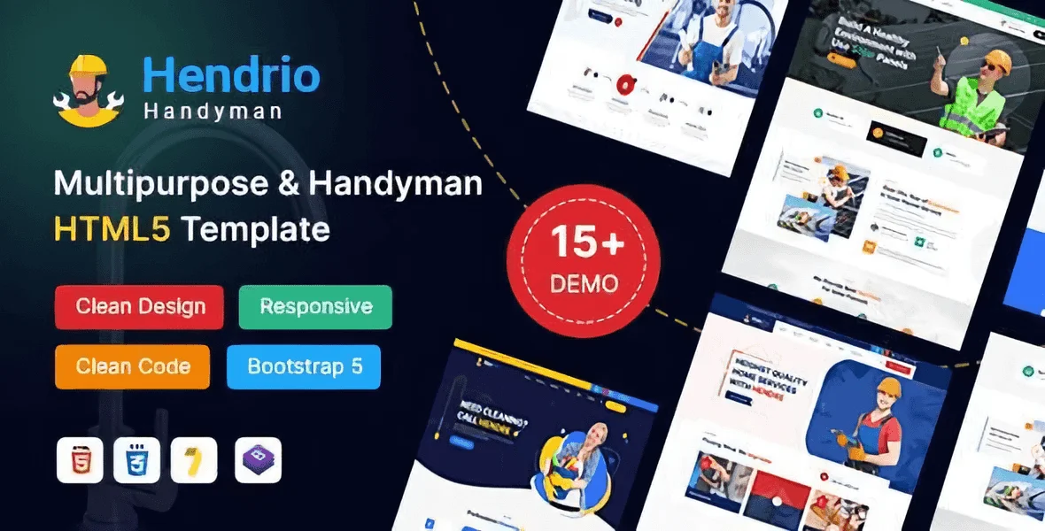 Hendrio multipurpose handyman plumbing HTML5 template homepage preview