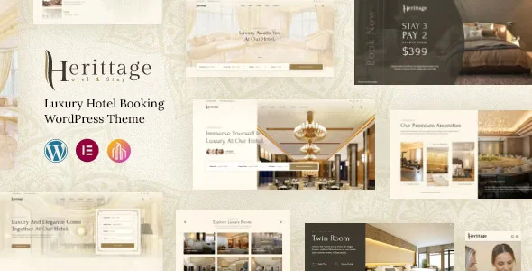 Herittage hotel booking WordPress theme built with Elementor PRO