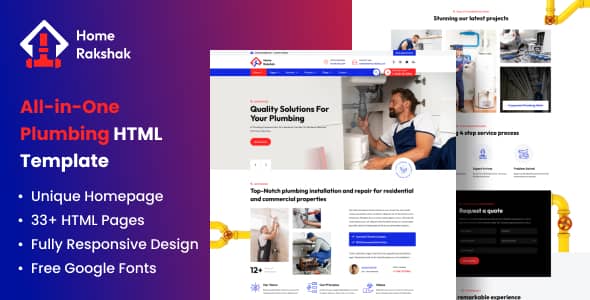 Home Rakshak plumbing repair HTML template homepage preview