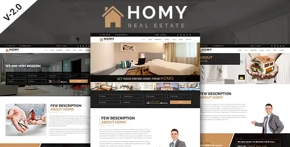 Homy real estate and apartment HTML template featuring responsive Bootstrap 5 design with modern property layouts
