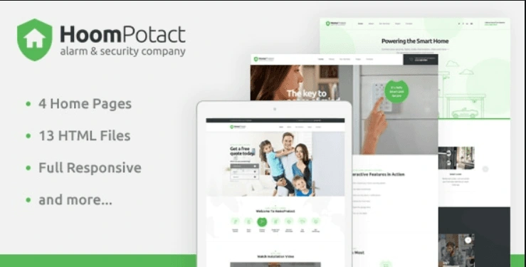 HoomPotact smart alarm security systems HTML template homepage preview