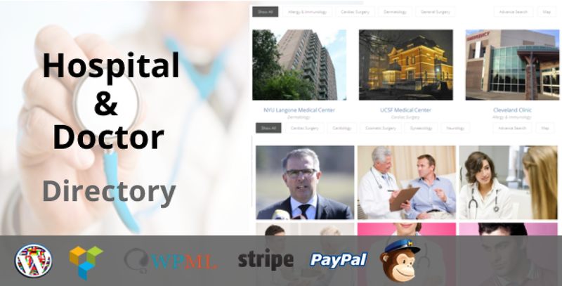 Hospital doctor directory WordPress plugin interface showing medical listing management dashboard