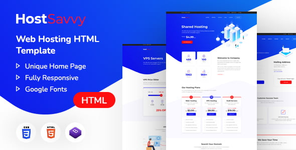 HostSavvy web hosting HTML template on desktop and mobile devices