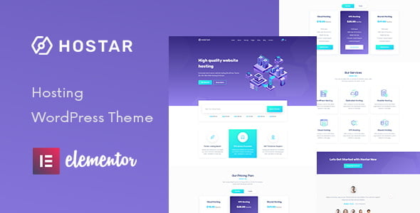 Hostar web hosting WordPress theme featuring modern responsive design with hosting-specific sections