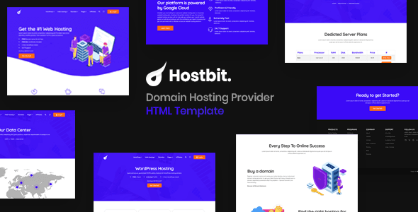 Hostbit domain hosting HTML template preview showing responsive web hosting website design