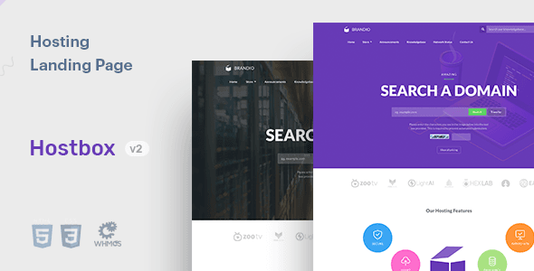 Hostbox HTML5 hosting landing page template preview showing a professional web hosting service layout