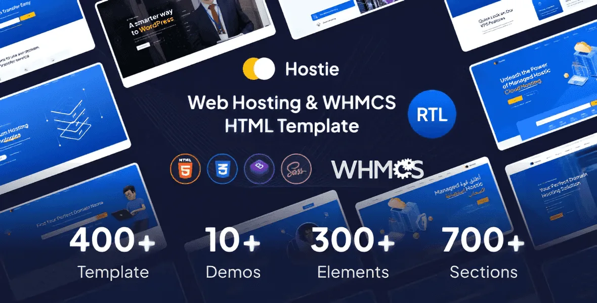 Hostie web hosting HTML template preview with WHMCS integration