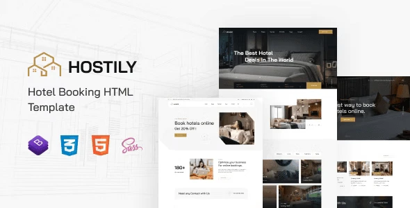 Hostily luxury hotel HTML5 template preview showcasing a modern hotel website design