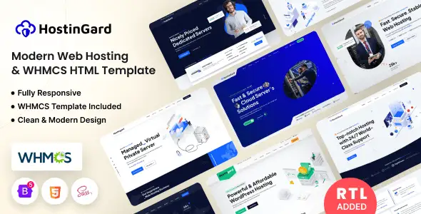 Hostingard professional web hosting HTML template with WHMCS integration and Bootstrap responsive design