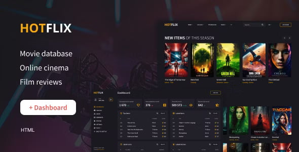 HotFlix movie website HTML template homepage preview showing responsive Bootstrap 5 layout with video player and movie grid
