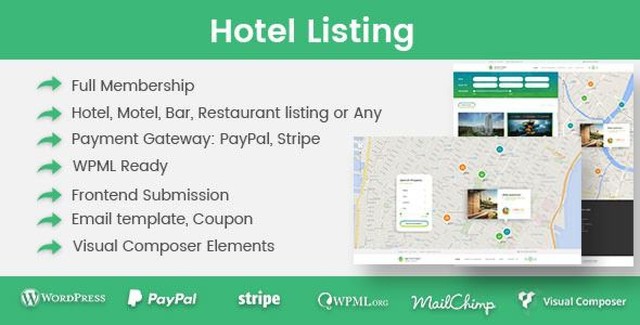 Hotel Listing WordPress Plugin dashboard with directory management and booking features