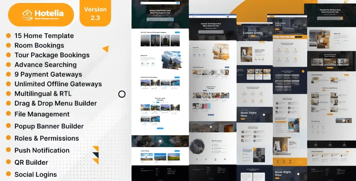 Hotelia hotel booking management PHP script dashboard and template preview