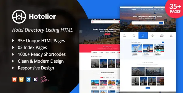 Hotelier hotel directory listing HTML template preview