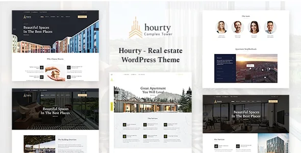 Hourty real estate WordPress theme with Elementor homepage layout preview