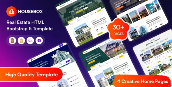 HouseBox real estate HTML template with responsive property listing layout