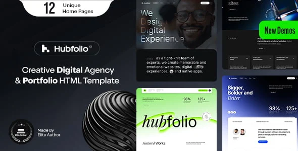 Hubfolio digital agency portfolio HTML template homepage preview showing responsive design on desktop and mobile