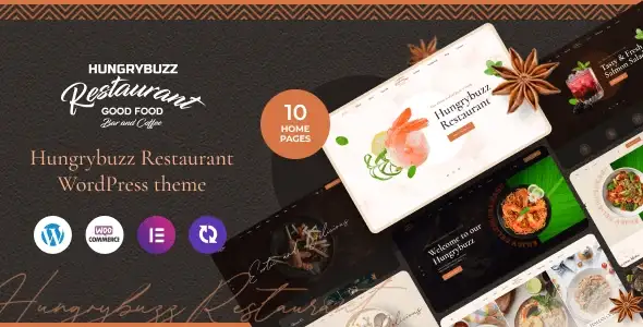 Hungrybuzz restaurant WordPress theme homepage demo showcasing a modern food business website built with Elementor