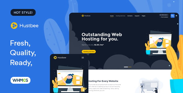 Hustbee WHMCS hosting template showcasing modern responsive design for web hosting businesses