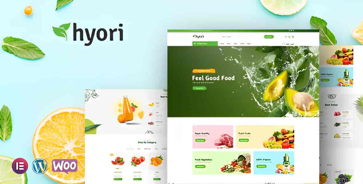 Hyori organic food WooCommerce theme homepage demo showing fresh produce store layout